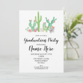 Graduation Party nodigt Cactus Waterverf Print uit Kaart (Staand voorkant)