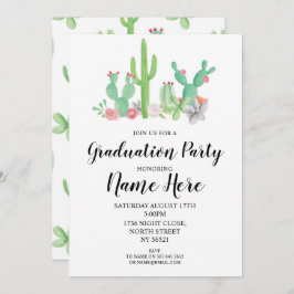 Graduation Party nodigt Cactus Waterverf Print uit Kaart