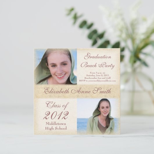 Graduation Party on the Beach Windswept Grunge Kaart (Staand voorkant)