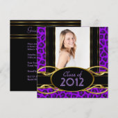 Graduation Party Paarse Leopard Gold Girl Kaart (Voorkant / Achterkant)