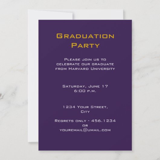 Graduation Party Paarse Photo Invitation Kaart (Achterkant)