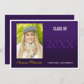 Graduation Party Paarse Photo Invitation Kaart (Voorkant / Achterkant)