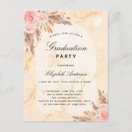 Graduation party pampas grasmarmer blush 2022 uitnodiging briefkaart