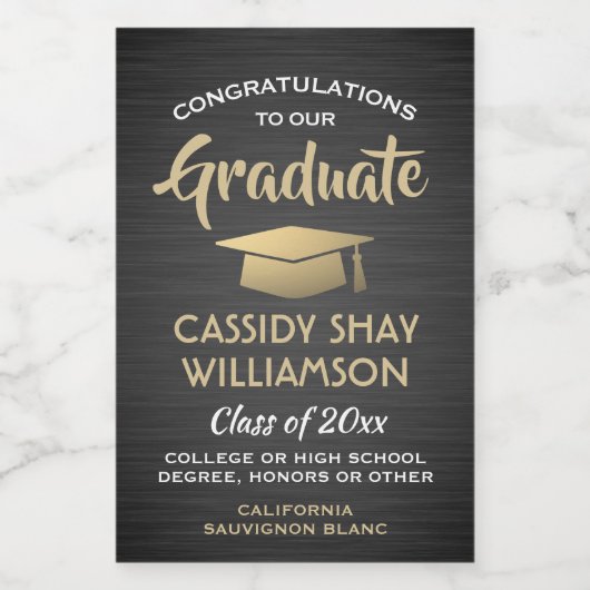 Graduation Party pensed Black Gold and White Mini Wijn Etiket (Enkel label)
