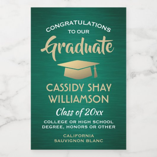 Graduation Party pensed Green Gold and White Mini Wijn Etiket (Enkel label)