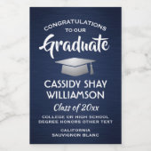 Graduation Party pensed Navy Blue and White Mini Wijn Etiket (Enkel label)
