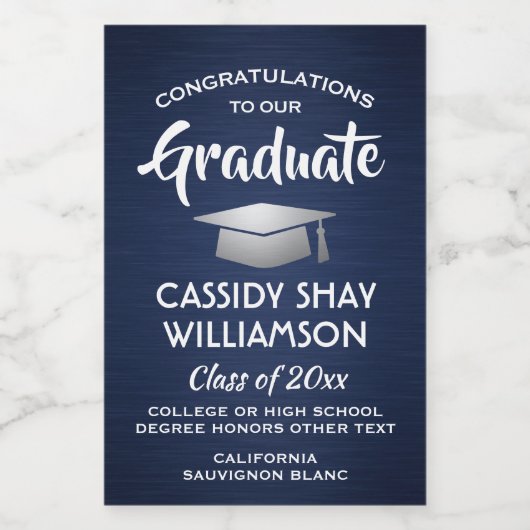 Graduation Party pensed Navy Blue and White Mini Wijn Etiket (Enkel label)