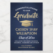 Graduation Party pensed Navy Blue Gold White Mini Wijn Etiket (Enkel label)