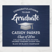 Graduation Party pensed Navy Blue White & Silver Sparkling Wijnetiket (Enkel label)