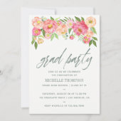 Graduation Party Peony bloemen-uitnodiging Kaart (Voorkant)