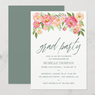 Graduation Party Peony bloemen-uitnodiging Kaart