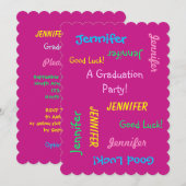 Graduation Party, Personalized Hot Pink Two Side Kaart (Voorkant / Achterkant)