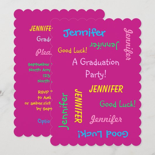 Graduation Party, Personalized Hot Pink Two Side Kaart (Voorkant / Achterkant)