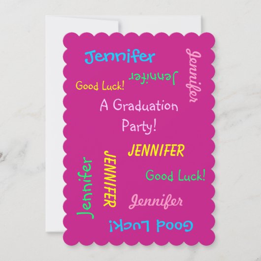 Graduation Party, Personalized Hot Pink Two Side Kaart (Voorkant)