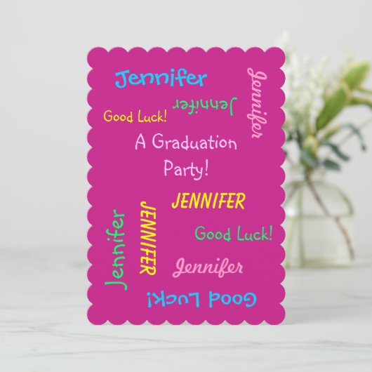 Graduation Party, Personalized Hot Pink Two Side Kaart (Staand voorkant)
