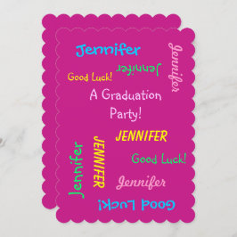 Graduation Party, Personalized Hot Pink Two Side Kaart