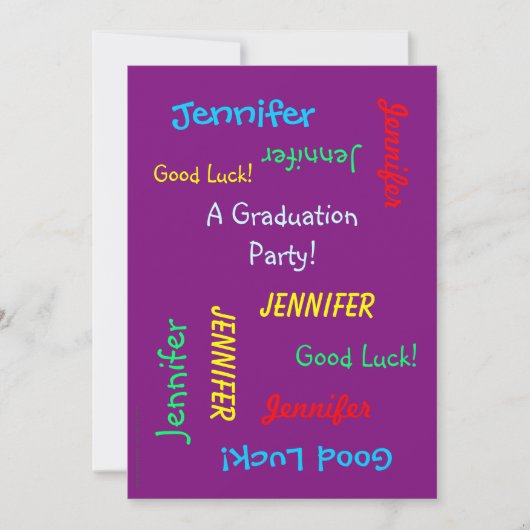 Graduation Party, Personalized Name, Paars Kaart (Voorkant)