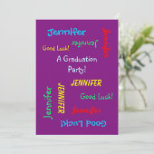 Graduation Party, Personalized Name, Paars Kaart (Staand voorkant)