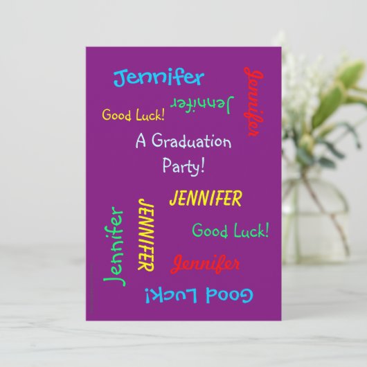 Graduation Party, Personalized Name, Paars Kaart (Staand voorkant)