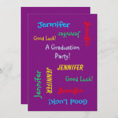 Graduation Party, Personalized Name, Paars Kaart (Voorkant / Achterkant)
