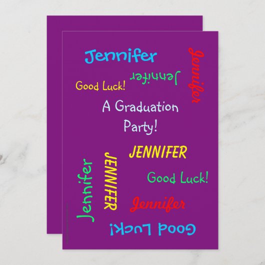 Graduation Party, Personalized Name, Paars Kaart (Voorkant / Achterkant)