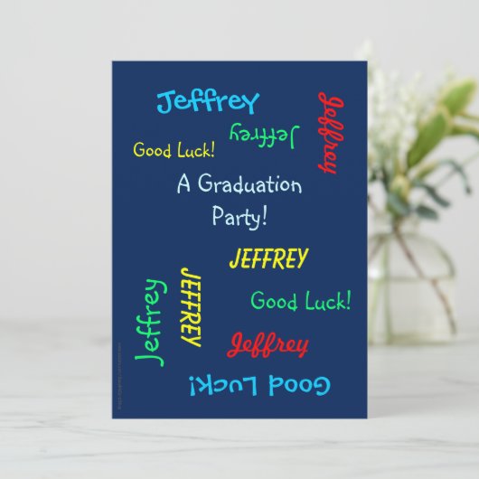 Graduation Party, persoonlijke naam, blauw Kaart (Staand voorkant)