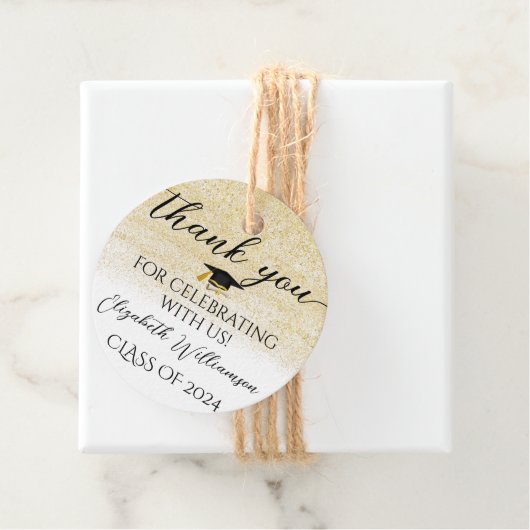 Graduation Party Pet Gold Glitter Script Dank je Bedankjes Labels (In situ)