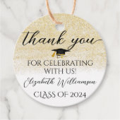 Graduation Party Pet Gold Glitter Script Dank je Bedankjes Labels (Voorkant)