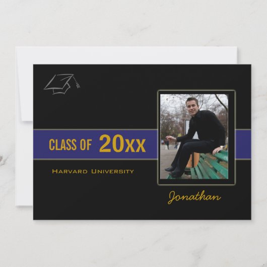 Graduation Party Photo Blue Invitation Kaart (Voorkant)