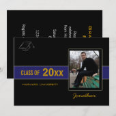 Graduation Party Photo Blue Invitation Kaart (Voorkant / Achterkant)