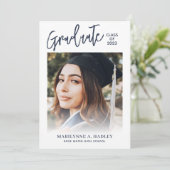 Graduation Party Photo Blue Invitation Kaart (Staand voorkant)