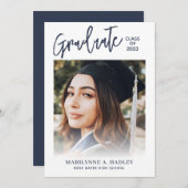 Graduation Party Photo Blue Invitation Kaart (Voorkant / Achterkant)
