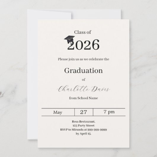 Graduation party photo class of 2026 beige kaart (Achterkant)