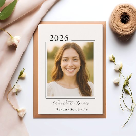 Graduation party photo class of 2026 beige kaart