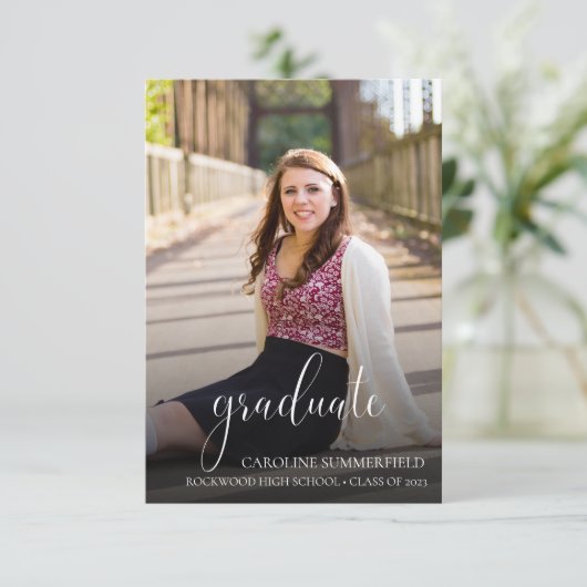 Graduation Party Photo Elegant Script Kaart (Staand voorkant)