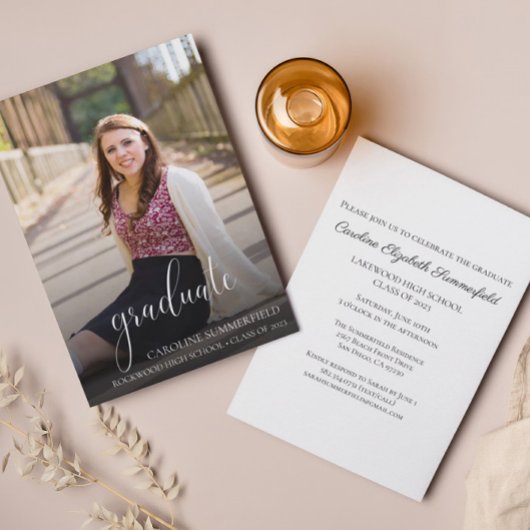Graduation Party Photo Elegant Script Kaart