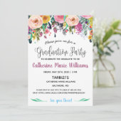 Graduation Party Photo Floral Invitation Kaart (Staand voorkant)