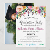 Graduation Party Photo Floral Invitation Kaart (Voorkant / Achterkant)