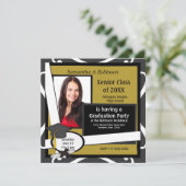 Graduation Party Photo Invitation Black Pet Kaart (Staand voorkant)
