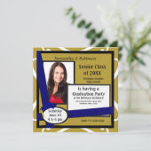 Graduation Party Photo Invitation Blue Pet Kaart (Staand voorkant)