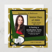 Graduation Party Photo Invitation Green Pet Kaart (Voorkant / Achterkant)