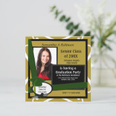 Graduation Party Photo Invitation Green Pet Kaart (Staand voorkant)