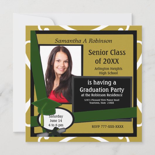 Graduation Party Photo Invitation Green Pet Kaart (Voorkant)