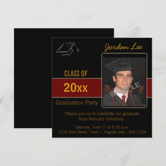 Graduation Party Photo Invitation Kaart (Voorkant / Achterkant)