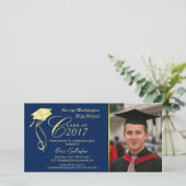 Graduation Party Photo Invitation with Gold Pet (Staand voorkant)