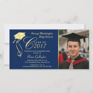 Graduation Party Photo Invitation with Gold Pet