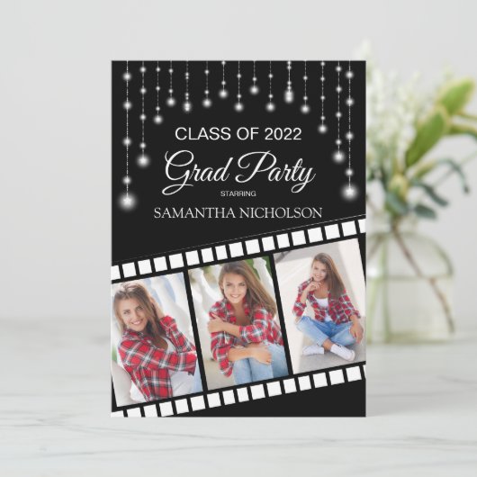 Graduation Party Photo Movie Reel Cinema Stars Kaart (Staand voorkant)