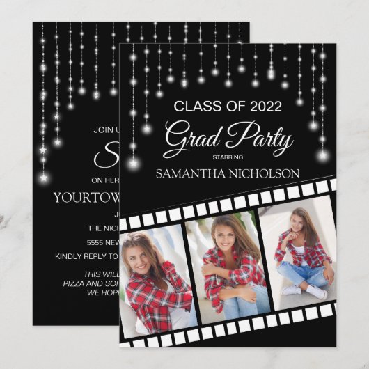 Graduation Party Photo Movie Reel Cinema Stars Kaart (Voorkant / Achterkant)