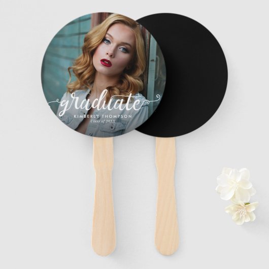 Graduation Party Photo Script Celebration Modern Handwaaier (Voorkant en achterkant)