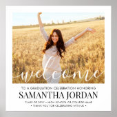 Graduation Party Photo White Script Square Welcome Poster (Voorkant)